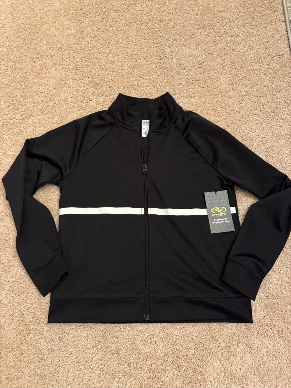 Athletic Works Black Jacket with White Horizontal Stripe